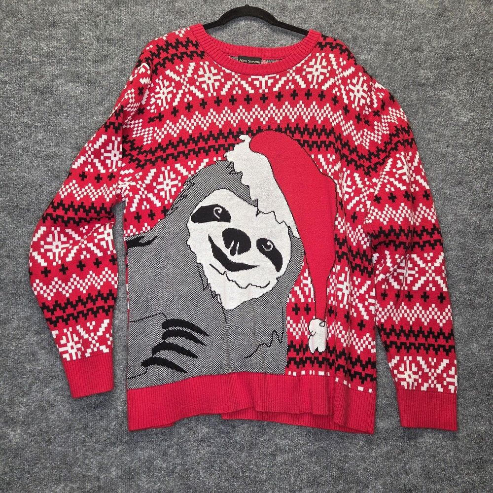 Alex Stevens Sweater Mens XL Red Sloth Santa Ugly Christmas Holiday Extra Large